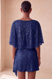 Bodycon rosa scintillante con collo tondo paillettes arricciati Vestito corto di cocktail con fascia