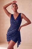 Bodycon rosa scintillante con collo tondo paillettes arricciati Vestito corto di cocktail con fascia