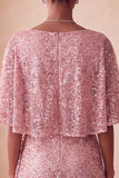 Bodycon rosa scintillante con collo tondo paillettes arricciati Vestito corto di cocktail con fascia