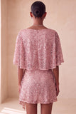 Bodycon rosa scintillante con collo tondo paillettes arricciati Vestito corto di cocktail con fascia
