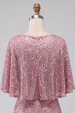 Bodycon rosa scintillante con collo tondo paillettes arricciati Vestito corto di cocktail con fascia