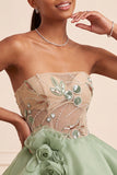 Corsetto senza spalline in stile A-Line in Salvia Polveroso pizzo sul retro e paillettes vestito corto di ritorno a casa con fiori 3D