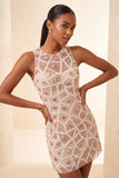 Blush Bodycon Body Neck Abito Corto di cocktail con perline