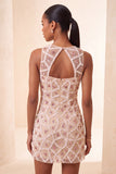 Blush Bodycon Body Neck Abito Corto di cocktail con perline
