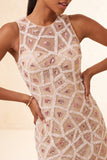 Blush Bodycon Body Neck Abito Corto di cocktail con perline