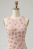 Blush Bodycon Body Neck Abito Corto di cocktail con perline