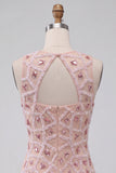 Blush Bodycon Body Neck Abito Corto di cocktail con perline