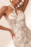 Camicia a champagne con collo a capezza paillettes abito corto di cocktail senza schiena