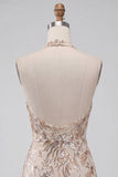 Camicia a champagne con collo a capezza paillettes abito corto di cocktail senza schiena