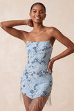 Vestito corto di cocktail a corto con paillettes blu senza spalline blu