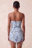 Vestito corto di cocktail a corto con paillettes blu senza spalline blu
