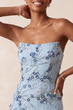 Vestito corto di cocktail a corto con paillettes blu senza spalline blu
