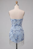 Vestito corto di cocktail a corto con paillettes blu senza spalline blu