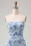 Vestito corto di cocktail a corto con paillettes blu senza spalline blu