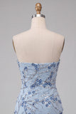 Vestito corto di cocktail a corto con paillettes blu senza spalline blu