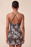 Bodycon nero con spalline spaghetti paillettes vestito corto floreale per il ritorno a casa con fessura
