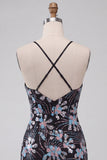 Bodycon nero con spalline spaghetti paillettes vestito corto floreale per il ritorno a casa con fessura