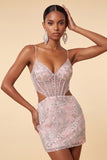 Corsetto bodycon blush con spalline spalmlie scortate Paillett vestito corto floreale per il ritorno a casa