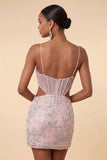 Corsetto bodycon blush con spalline spalmlie scortate Paillett vestito corto floreale per il ritorno a casa