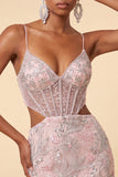 Corsetto bodycon blush con spalline spalmlie scortate Paillett vestito corto floreale per il ritorno a casa