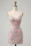 Corsetto bodycon blush con spalline spalmlie scortate Paillett vestito corto floreale per il ritorno a casa