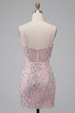 Corsetto bodycon blush con spalline spalmlie scortate Paillett vestito corto floreale per il ritorno a casa