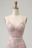 Corsetto bodycon blush con spalline spalmlie scortate Paillett vestito corto floreale per il ritorno a casa