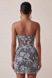 Corsetto grigio bodycon senza spalline con paillettes Vestito corto floreale da cocktail