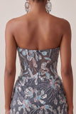 Corsetto grigio bodycon senza spalline con paillettes Vestito corto floreale da cocktail