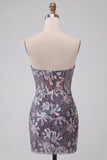 Corsetto grigio bodycon senza spalline con paillettes Vestito corto floreale da cocktail