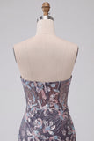 Corsetto grigio bodycon senza spalline con paillettes Vestito corto floreale da cocktail