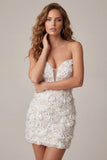 Abito di cocktail corto color Ivory Sweetheart con paillettes