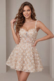 Abito di cocktail con spalline spesse e brevi Champagne A-Line con paillettes