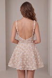 Abito di cocktail con spalline spesse e brevi Champagne A-Line con paillettes