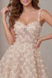 Abito di cocktail con spalline spesse e brevi Champagne A-Line con paillettes