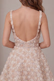 Abito di cocktail con spalline spesse e brevi Champagne A-Line con paillettes