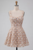 Abito di cocktail con spalline spesse e brevi Champagne A-Line con paillettes