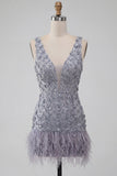 Abito corti di cocktal con corto bodycon floreale lavanda con piume