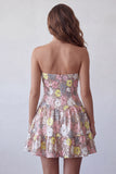 Vestito corto a livelli floreale a rosa scintillante con paillettes