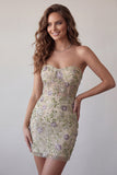 Sweetheart Dusty Sage Bodycon Corsetto Trasparente Corto da cocktail con perline