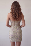 Sweetheart Dusty Sage Bodycon Corsetto Trasparente Corto da cocktail con perline