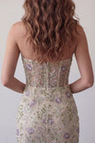 Sweetheart Dusty Sage Bodycon Corsetto Trasparente Corto da cocktail con perline