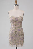 Sweetheart Dusty Sage Bodycon Corsetto Trasparente Corto da cocktail con perline