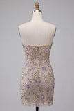Sweetheart Dusty Sage Bodycon Corsetto Trasparente Corto da cocktail con perline