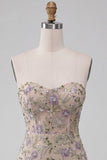 Sweetheart Dusty Sage Bodycon Corsetto Trasparente Corto da cocktail con perline