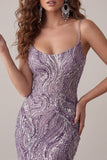 Bodycon Lilla con spalline spaghetti Abito corto di ritorno a casa con paillettes