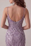 Bodycon Lilla con spalline spaghetti Abito corto di ritorno a casa con paillettes