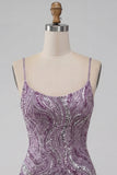 Bodycon Lilla con spalline spaghetti Abito corto di ritorno a casa con paillettes