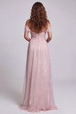 Abito elegante Sirena Rosa Chiaro con Spalle Scoperte e Volant