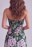Corsetto senza spalline verde scuro con fessura